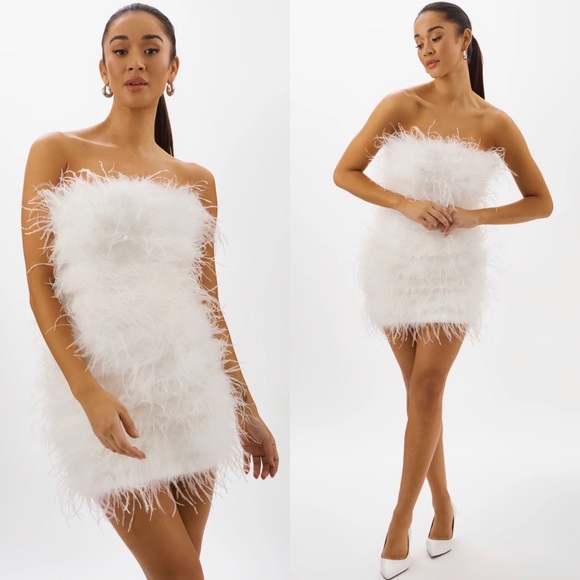 Forever and Ever White Feather Mini Dress - Picture 3 of 6